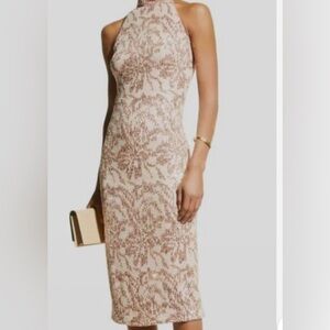 EUC SHO by Tadashi Shoji Sleeveless Sequin Knit Halter top Midi NYE Dress XL